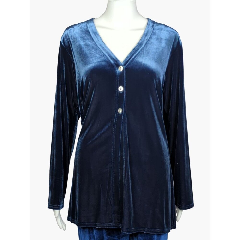 Vintage Denim & Co Size S Womens Blue Stretch Velvet Long Sleeve Top